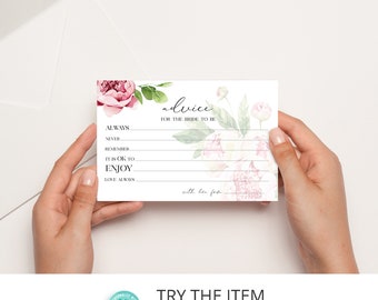 Floral Bridal Shower Advice Card for the Bride to Be | Peony 4 x 6 Printable Advice Card | Bridal Shower game Printable  /648