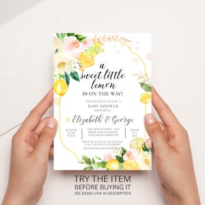 Lemon Baby Shower Invitation. Little Lemon are on the Way. Lemon Theme Baby Shower Invite Digital Printable LB1