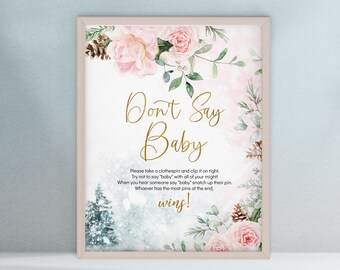 Don't Say Baby Winter Baby Shower Games Sign, Don't Say Baby Printable, Winter Wonderland Baby Shower W144