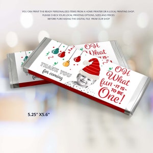 Editable Chocolate Bar Wrapper 1.55oz, Oh What Fun it is To Be One Birthday Personalized with a Photo DIGITAL FILE Chocolate Favor