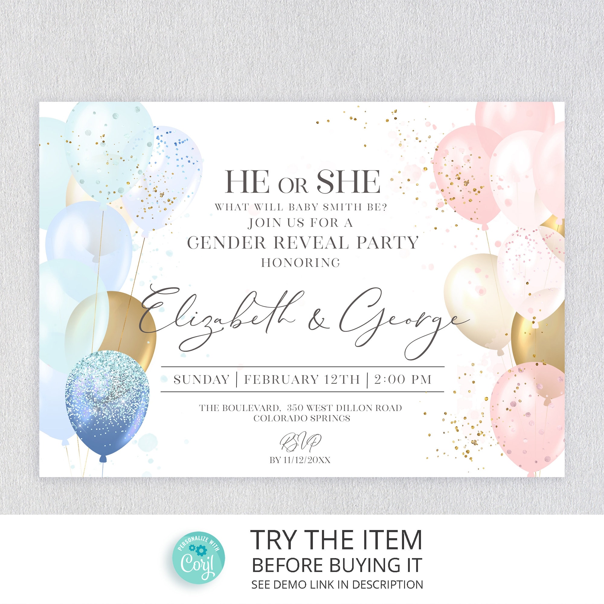 DIY Invites Instant Download Gender Reveal Invites Cute Gender Reveal
