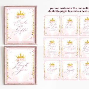Kleine prinses is onderweg Bordje babyshower bundel babyshower decoratie Blush roze goud glitter afdrukbare borden Corjl PR14