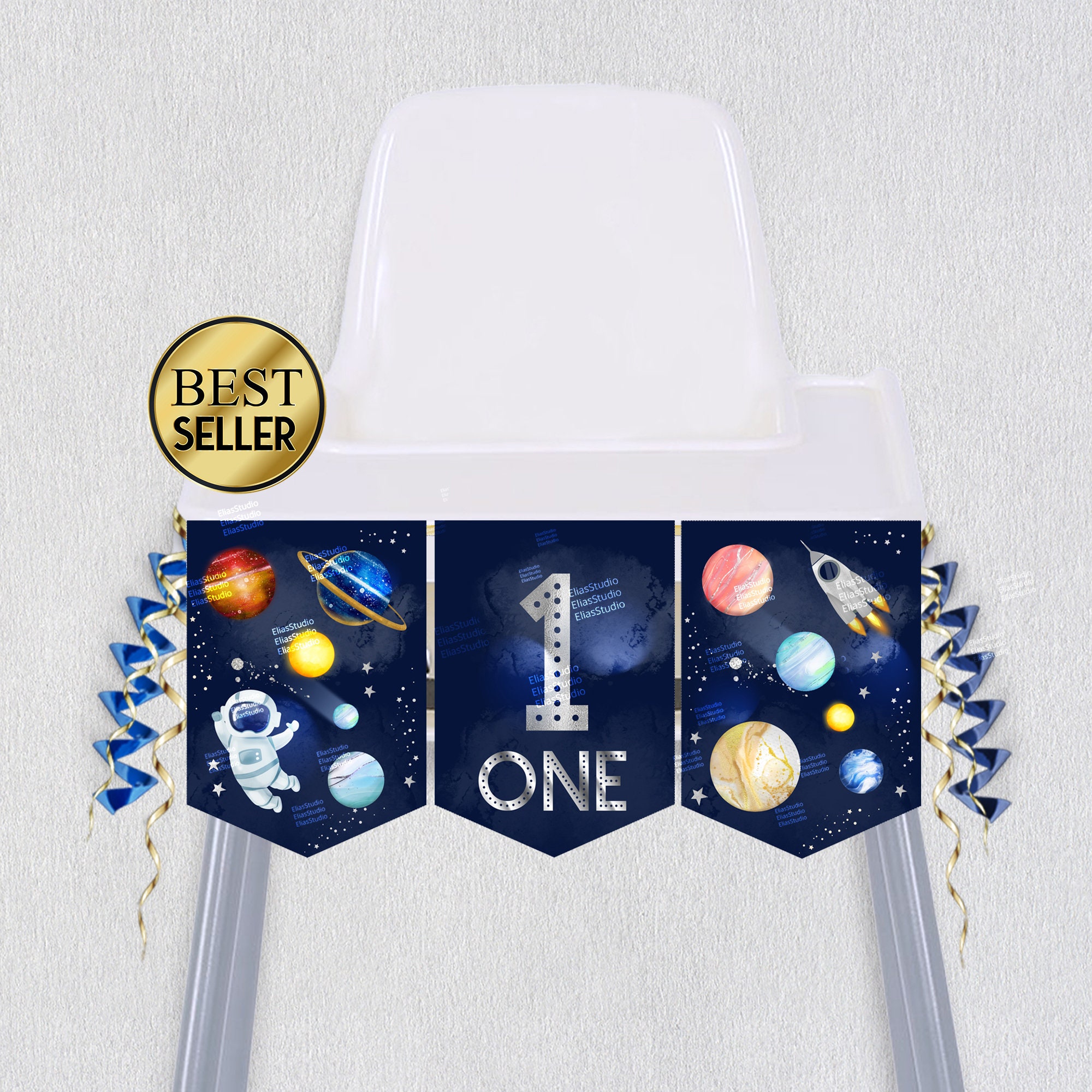 Set Decorazioni 1° Compleanno A Tema Spaziale – 20 Pezzi – Palloncini, Striscione E Sfondo - 3