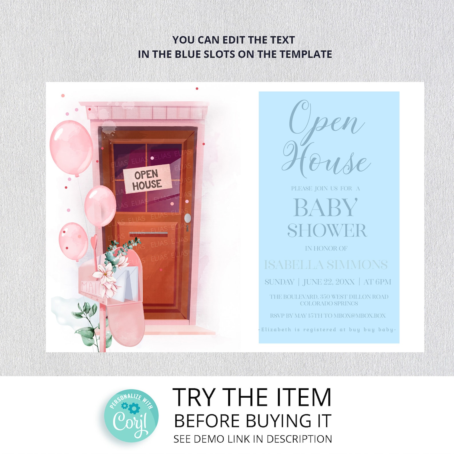 Open House Baby Shower Invitation Template Baby Girl Come Etsy