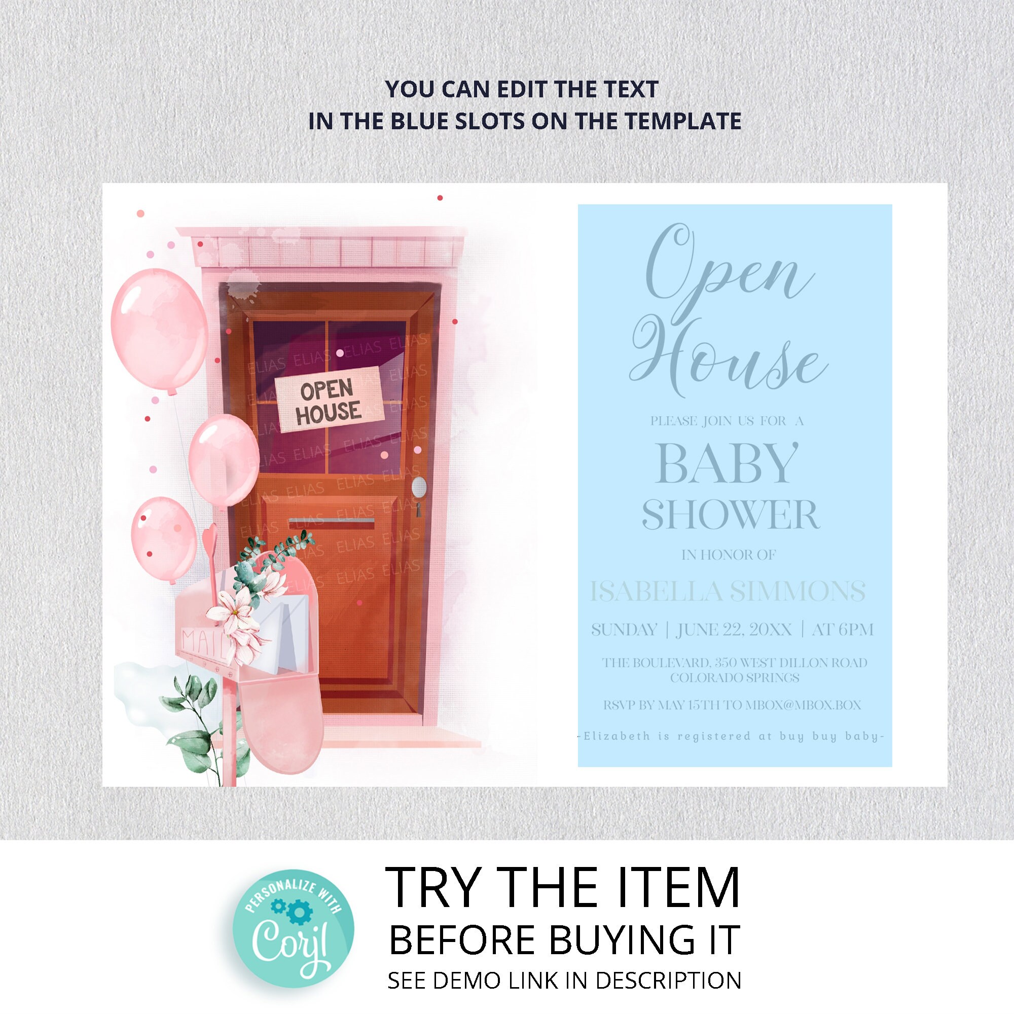 Open House Baby Shower Invitation Template Baby Girl Come Etsy