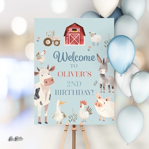 Farm Animals Birthday Decorations, Welcome Sign Template, Oink Baa Moo Im Two, 2nd Birthday Boy Theme, Farm Birthday Party Sign FA15