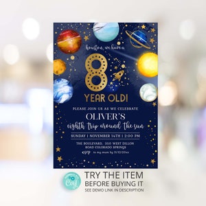 Eighth Birthday Space Invitation: Galaxy Party, Boy Invite (Digital Download)