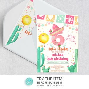 Editable Fiesta Birthday Invitation Template | 6th Birthday Fiesta Girl  Invitations Let&#39;s Fiesta |  Birthday Fiesta Invite F114