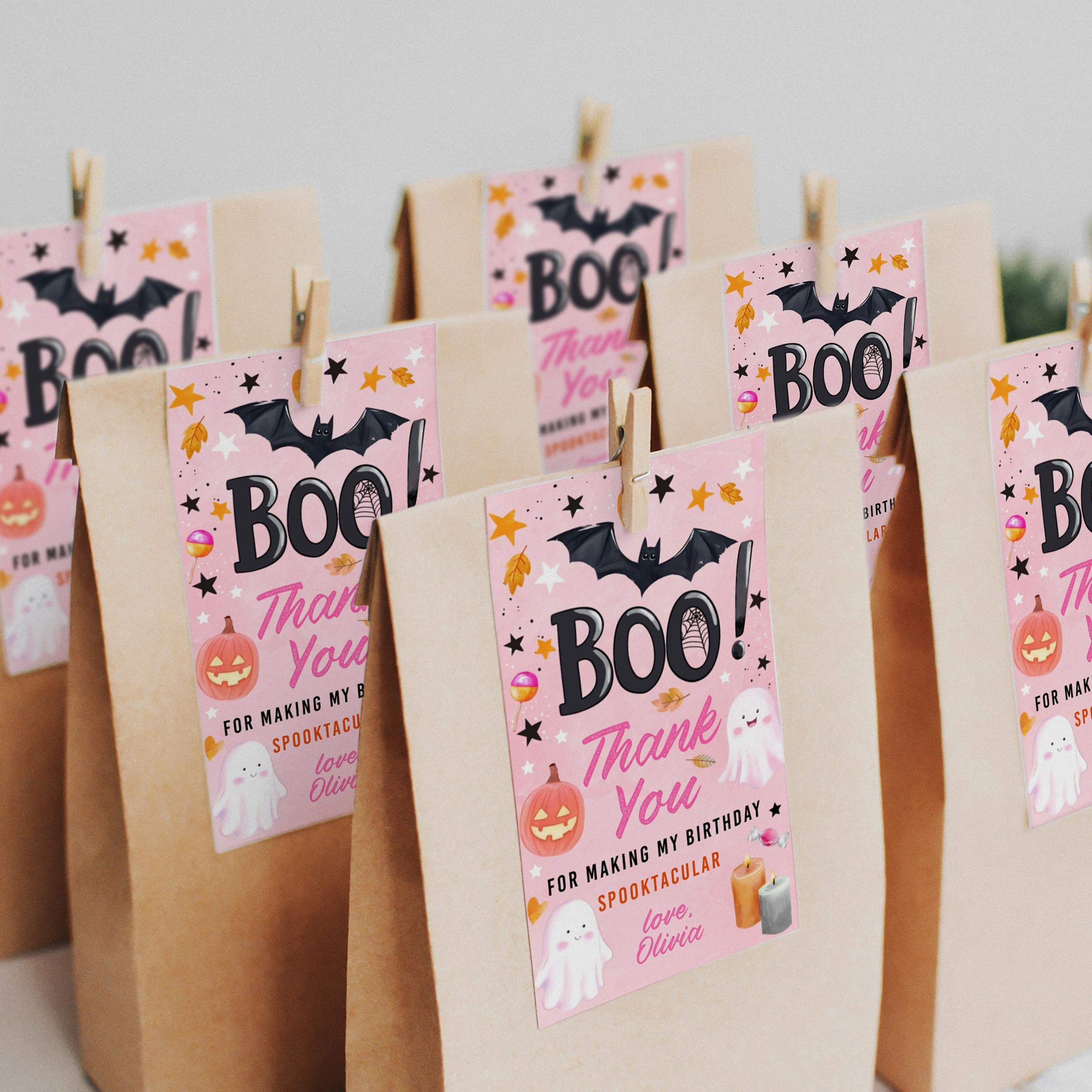 Halloween Birthday Thank You Tag: Pink Ghost Party Favor (digital ...