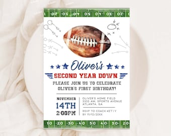 2nd Birthday Football Invitation Football Birthday Invite Second Year Down American Football 2nd Birthday Boy Football Party Invite AM36