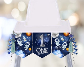 Twins Birthday, High Chair Banner Template, Outer Space Birthday Decorations, 1st Birthday Boys, First Trip Around The Sun Birthday SP525