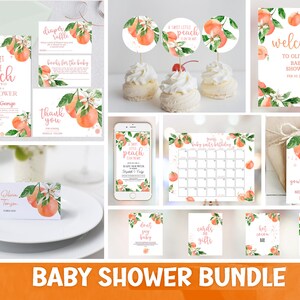 Editable Peach Baby Shower Invitation Bundle | A Sweet Little Peach is on the Way Baby Shower Invite Set Digital Template Corjl PH2
