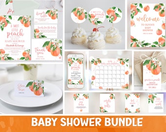 Editable Peach Baby Shower Invitation Bundle | A Sweet Little Peach is on the Way Baby Shower Invite Set Digital Template Corjl PH2