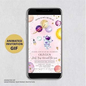 Animated Invitations Space Birthday GIF Invitation | Galaxy Birthday Electronic Video Invitation, Out of this World Birthday SP143