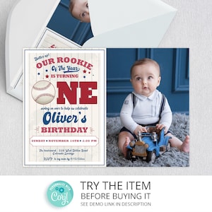 Rookie of The Year First Birthday Invitation | Baseball Birthday Invitation | Dodgers Baby Boy Invitations Digital Download /560