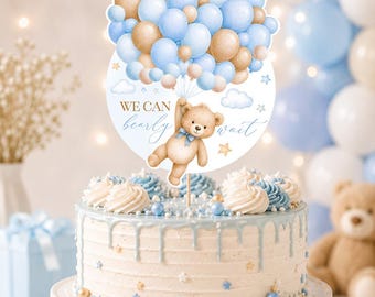 We Can Bearly Wait Baby Shower Cake Topper: Teddy Bear Baby Shower Boy Decor (Digital Download)