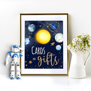 Cards and Gifts Sign Template | Space Party Gift Table Sign | Outer Space Birthday Sign | Blue Gold Galaxy Birthday Party Decorations SP197