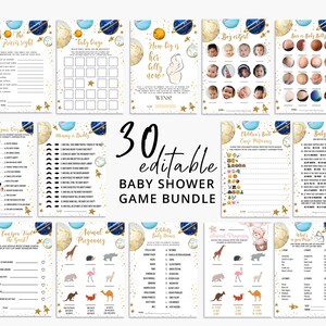 Outer Space Bewerkbare babyshowergames Afdrukbaar • Galaxy Babyshower-gamebundel • Virtuele babyshowergames SP113