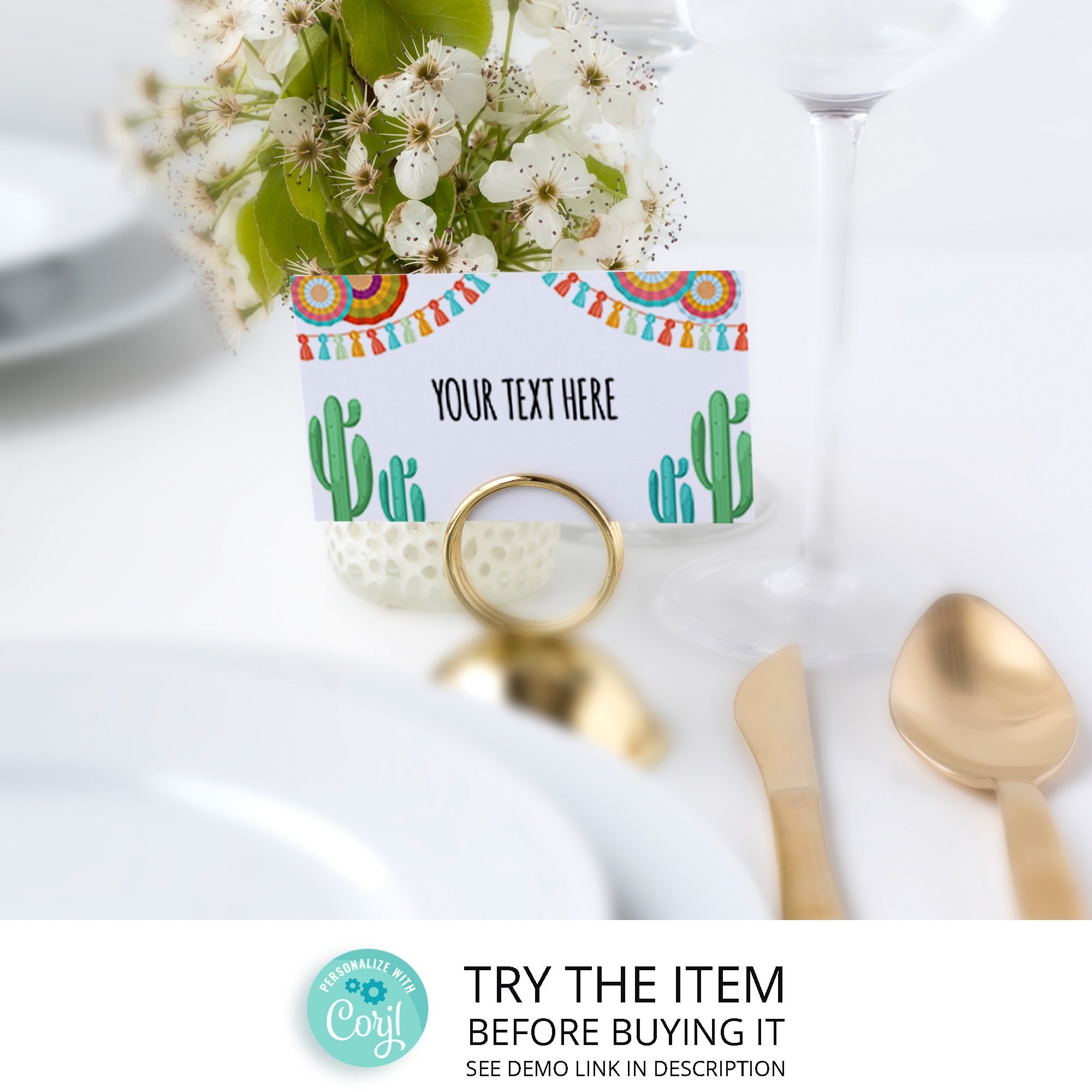 Editable Fiesta Food Labels Fiesta Party Place Card Cactus Folded Card