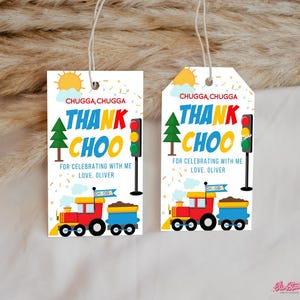 Train Birthday Decor Thank You Tags, Chugga Chugga Two Two Thank You Favor Tag
