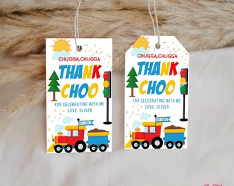 Train Birthday Decor Thank You Tags, Chugga Chugga Two Two Thank You Favor Tag