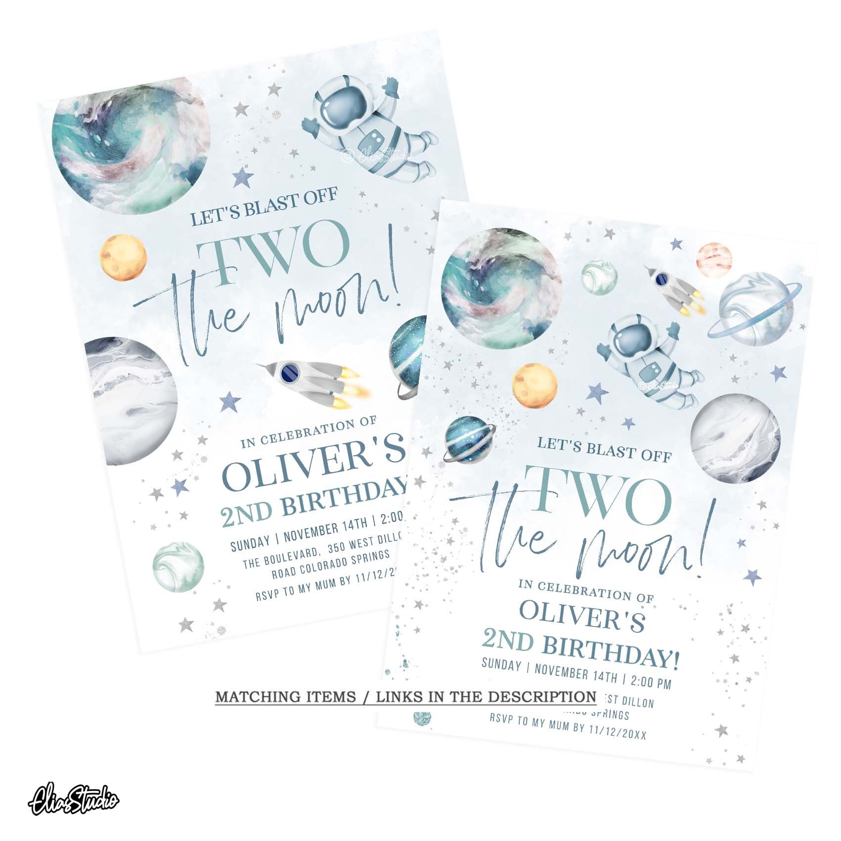 Two The Moon Space Birthday Decorations Kit - Backdrop, Balloons, Banner For 2nd Birthday Party