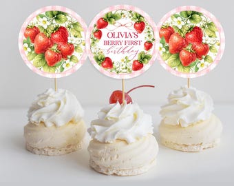 Berry Sweet Birthday Cupcake Toppers, Strawberry Cupcake Toppers, Berry  First Birthday Party Decorations, Berry Party Cupcake SB66