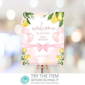 Girl Baby Lemon Shower Welcome Sign, Pink Lemon Theme Baby Shower Sign, Baby Shower Printable /0272