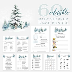 Zestaw gier na zimowe baby shower: neutralne płciowo, motyw świąteczny, baby shower w lesie, Baby its Cold Outside do pobrania w wersji cyfrowej / W465