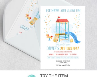 Editable Playground Birthday Boy Invitation, Backyard Party Invitation, Park Birthday Party Invitation / 742