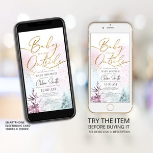Baby it&#39;s Cold Outside Baby Shower Smartphone Invitation | Woodland Winter Boho Baby Shower  Electronic Invite Digital Invite W168