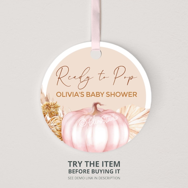 Editable Boho Baby Shower Ready To Pop Labels Little Pumpkin Baby Shower Favor Tags Pampas Baby Shower Girl Fall Baby Shower Decor P285