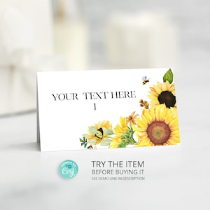 Sunflower Birthday Place Card, Our Little Sunflower Table Cards, Birthday Girl Editable Food Label, Sunflower Birthday Template SR87