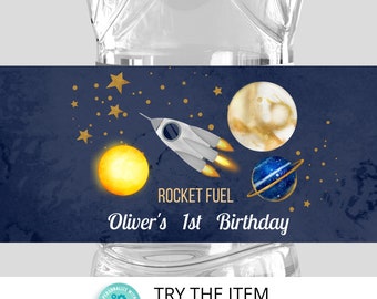 Editable Outer Space Water Bottle Labels • Galaxy Party Decorations • Boy Space Birthday • Rocket Fuel Labels Water Bottle Sticker SP114