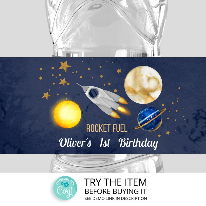 Editable Outer Space Water Bottle Labels Galaxy Party Decorations Boy Space Birthday Rocket Fuel Labels Water Bottle Sticker