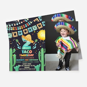 Fiesta Birthday Invitation, Taco Twosday Birthday, 2nd Birthday Invitation, Cactus Birthday, Taco Birthday Card, Mexican Party F202
