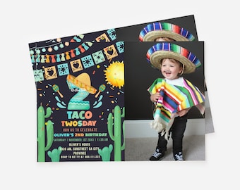 Fiesta Birthday Invitation, Taco Twosday Birthday, 2nd Birthday Invitation, Cactus Birthday, Taco Birthday Card, Mexican Party F202