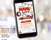 Need Four Speed Birthday Invitation, Phone Invite, 4th Birthday Party Invitation, Racing Birthday, Race Car Birthday, Digital Invite CA48