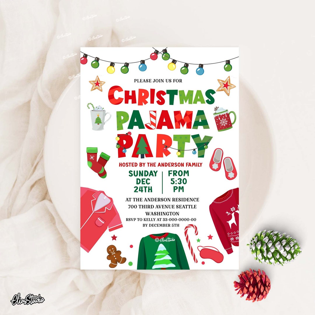 Editable Christmas Pajama Party Invitation Christmas Party Invite editable-christmas-pajama-party-invitation-christmas-party-invite