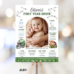 1st Birthday Football Milestone Board, First Year Down, Game On, Football Birthday Milestone Sign, Milestone First Birthday Boy AM93