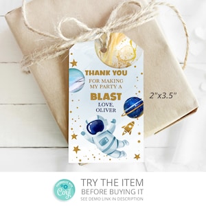 Editable Outer Space Favor Tag Space Birthday Thank You Tags, First Trip Around The Sun Birthday Decorations SP401