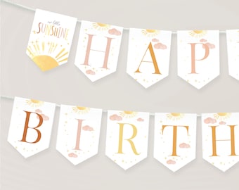 Alles Gute zum Geburtstag Banner Little Sunshine Geburtstag Dekorationen Sun Bunting Banner Vorlage, Erste Reise um die Sonne S45