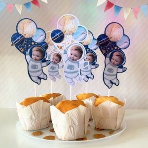 First Trip Around the Sun Personalized Cupcake Toppers Space Birthday Cupcake Toppers Photo Cupcake Toppers Photo Astronaut Cupcakes AA2