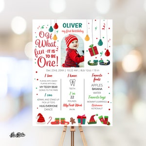 Oh What Fun It Is To Be One Milestone Sign With Photo Baby Milestone Christmas Birthday Party Milestone Template First Winter Birthday WF2