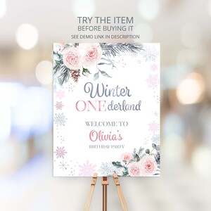 Winter Onederland Decor Willkommensschild Wunderland Rosa Schneeflocke Geburtstag Mädchen Willkommensschild W221