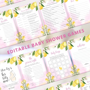 Pink Lemon Baby Shower Games Printable • Lemonade Baby Shower Games • Citrus Baby Shower Game Template Digital /0272