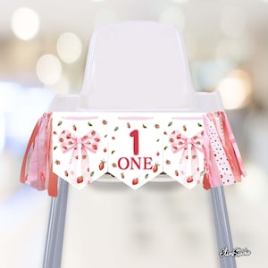 Strawberry Birthday High Chair Banner 1st Birthday Girl Bow Birthday Decorations Bunting Garland Berry First Birthday SB38