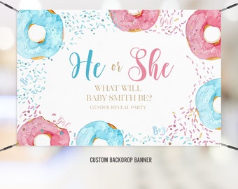 Editable Donut sprinkle Baby Shower Backdrop | Personalized Donut Gender Reveal Backdrop banner | Baby Shower Decor /0135