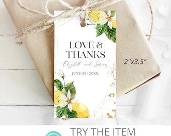 Editable Thank You Tags | Bridal Shower, Wedding Favor Tags | Lemon Gift Tags Digital Printable /443