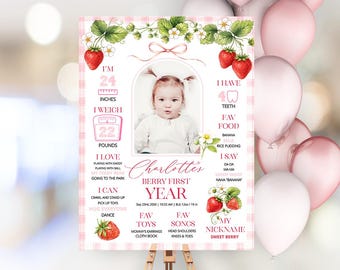 Berry First Birthday Milestone Board, Strawberry First Birthday Milestone Sign Girl, Berry Sweet First Year Board, Berry Birthday SB68